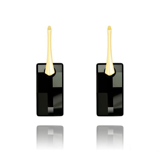 24K gold plated sterling silver Jet Swarovski crystal leverback drop earrings