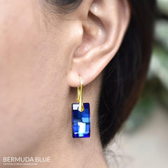 24K Gold Plated Sterling Silver Bermuda Blue Crystal Leverback Earrings
