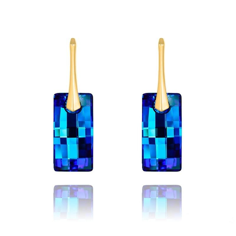 24K gold plated sterling silver Bermuda Blue Swarovski crystal leverback drop earrings