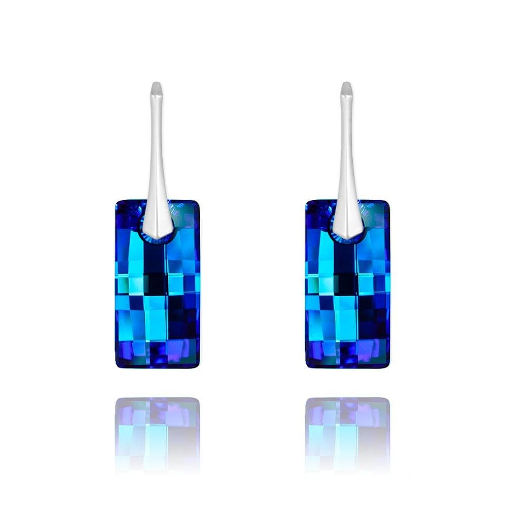 Sterling silver Bermuda Blue Swarovski crystal leverback drop earrings with rhodium plating