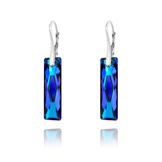 Sterling silver Bermuda Blue Swarovski crystal bar drop leverback earrings