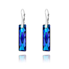 Sterling silver Bermuda Blue Swarovski crystal bar drop leverback earrings