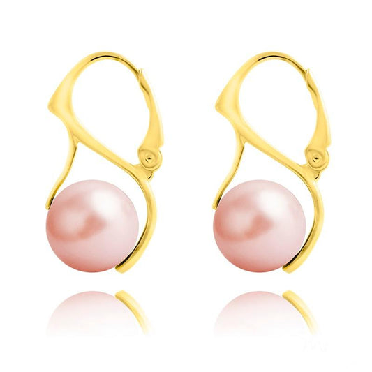 24K gold plated sterling silver Rose Peach Swarovski crystal pearl leverback earrings