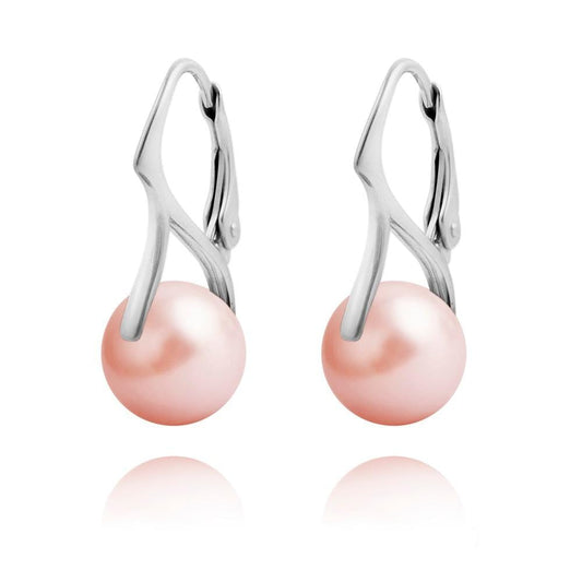 Sterling silver Rose Peach Swarovski crystal pearl leverback earrings