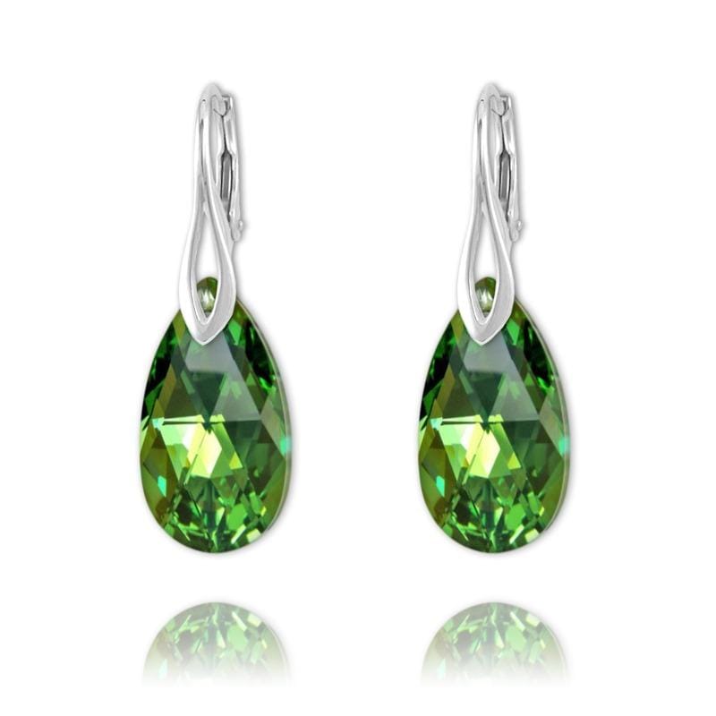 Sterling silver Peridot AB Swarovski crystal pear drop leverback earrings
