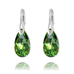 Sterling silver Peridot AB Swarovski crystal pear drop leverback earrings