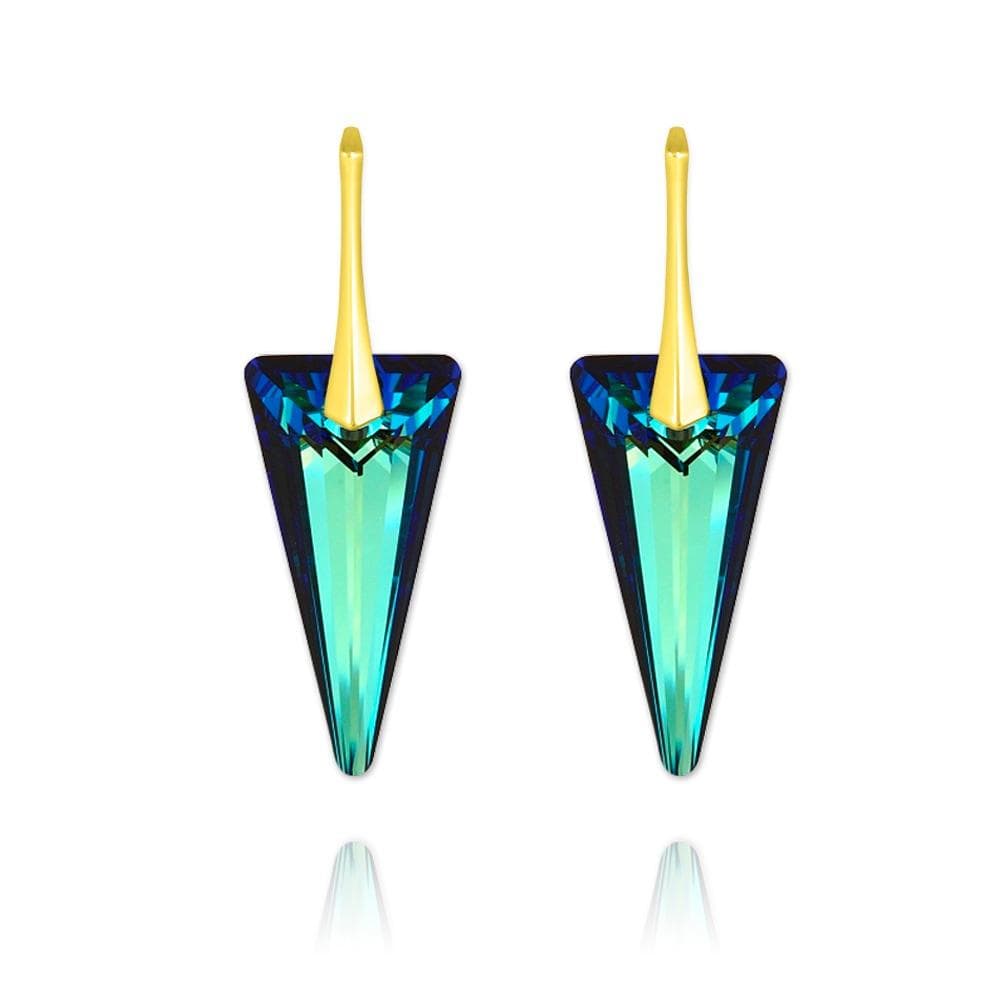 24K gold plated sterling silver spike earrings with Genuine Swarovski Bermuda Blue crystal
