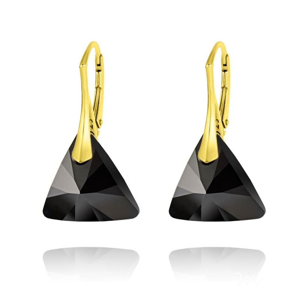 24K gold plated sterling silver triangle earrings with Genuine Swarovski Jet crystal