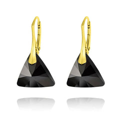 24K gold plated sterling silver triangle earrings with Genuine Swarovski Jet crystal