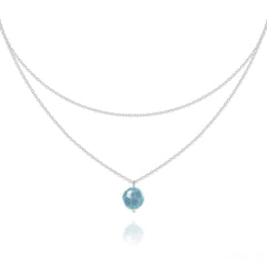 Silver Long Double Chain Turquoise  Choker