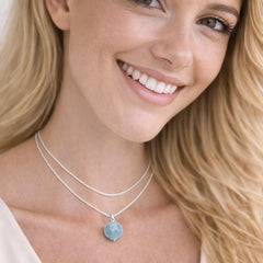 Silver Long Double Chain  Turquoise  Choker 