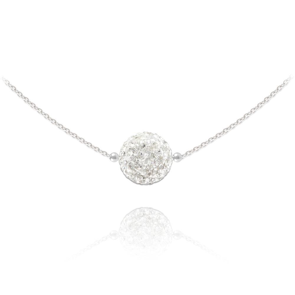 Sterling Silver disco ball choker with white crystal sphere and rhodium plated finish
