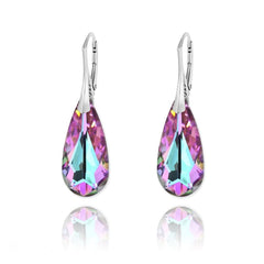 Sterling Silver Vitrail Light teardrop earrings with rhodium plated finish and faceted pink crystal design