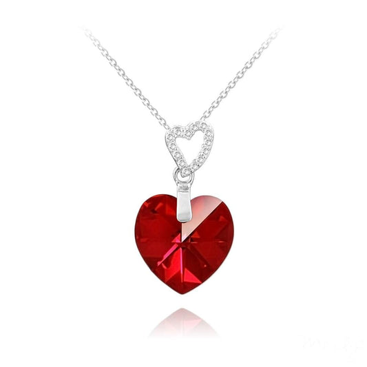 Sterling Silver heart pendant necklace with Siam AB Swarovski Crystal and rhodium plated finish