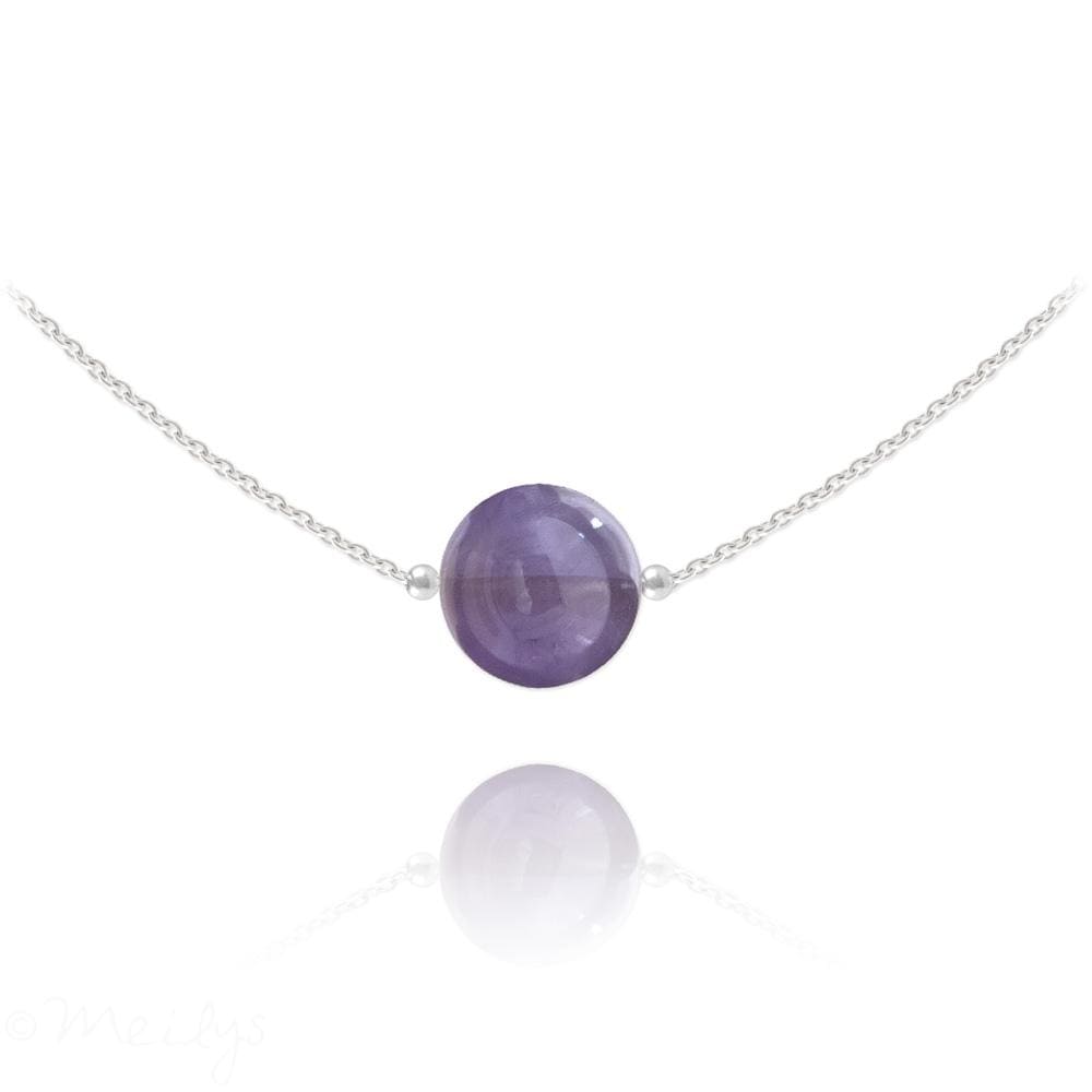 Sterling Silver choker necklace with genuine Swarovski Amethyst crystal and rhodium plated finish