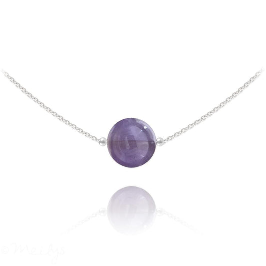 Sterling Silver choker necklace with genuine Swarovski Amethyst crystal and rhodium plated finish