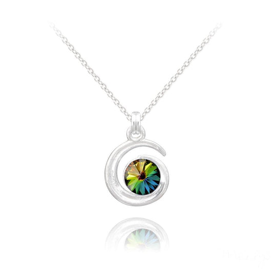 Sterling Silver moon pendant necklace with genuine Swarovski Vitrail Medium rainbow crystal and rhodium plated finish