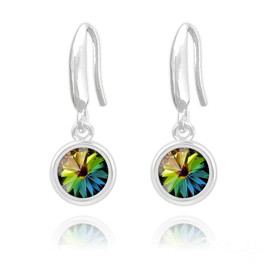 Sterling Silver drop earrings with genuine Swarovski Vitrail Medium rainbow crystals in bezel settings