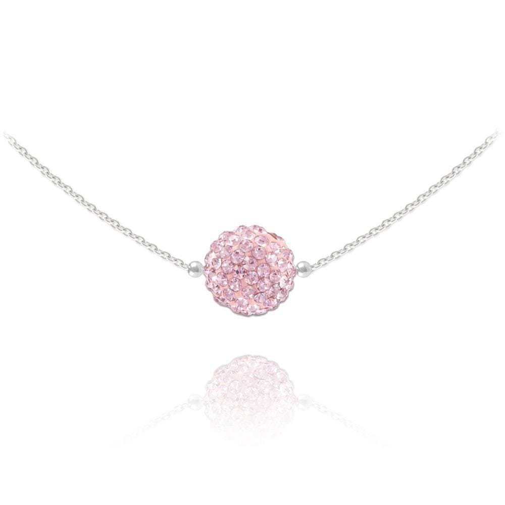 Sterling Silver choker necklace with Light Rose crystal pavé sphere and rhodium plated finish
