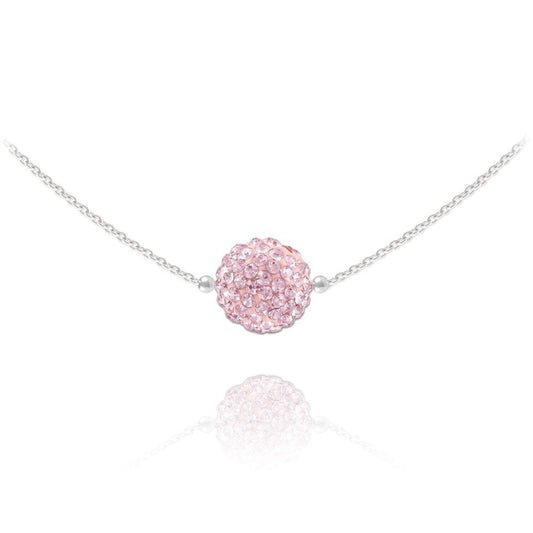 Sterling Silver choker necklace with Light Rose crystal pavé sphere and rhodium plated finish