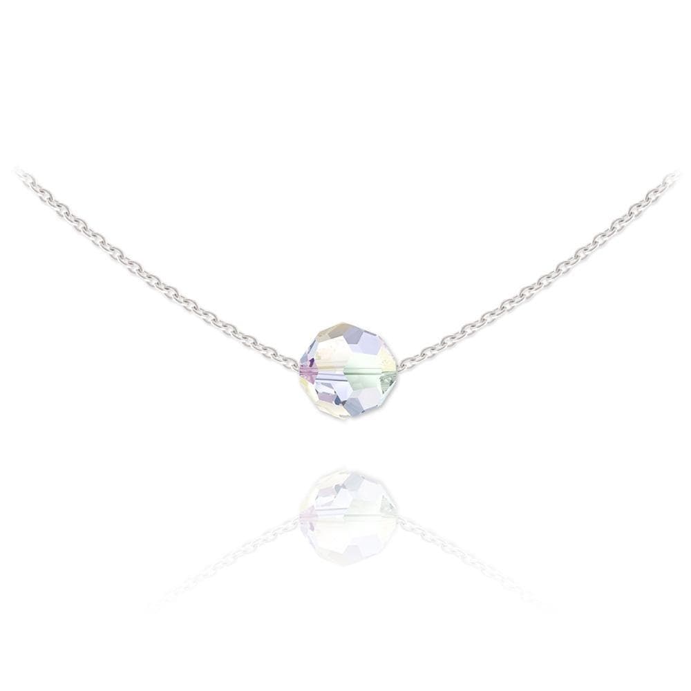 Sterling Silver choker necklace with White AB crystal bead and rhodium plated finish