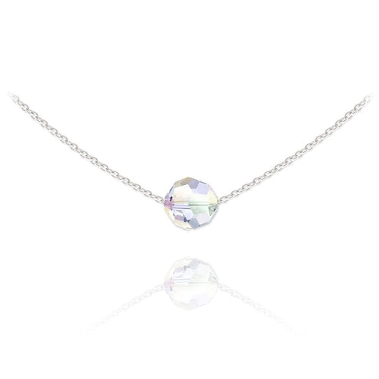 Sterling Silver choker necklace with White AB crystal bead and rhodium plated finish