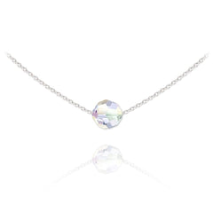 Sterling Silver choker necklace with White AB crystal bead and rhodium plated finish