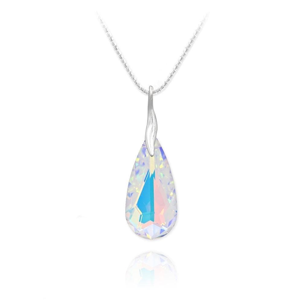 Sterling Silver teardrop pendant necklace with genuine White AB Swarovski crystal and rhodium plated finish