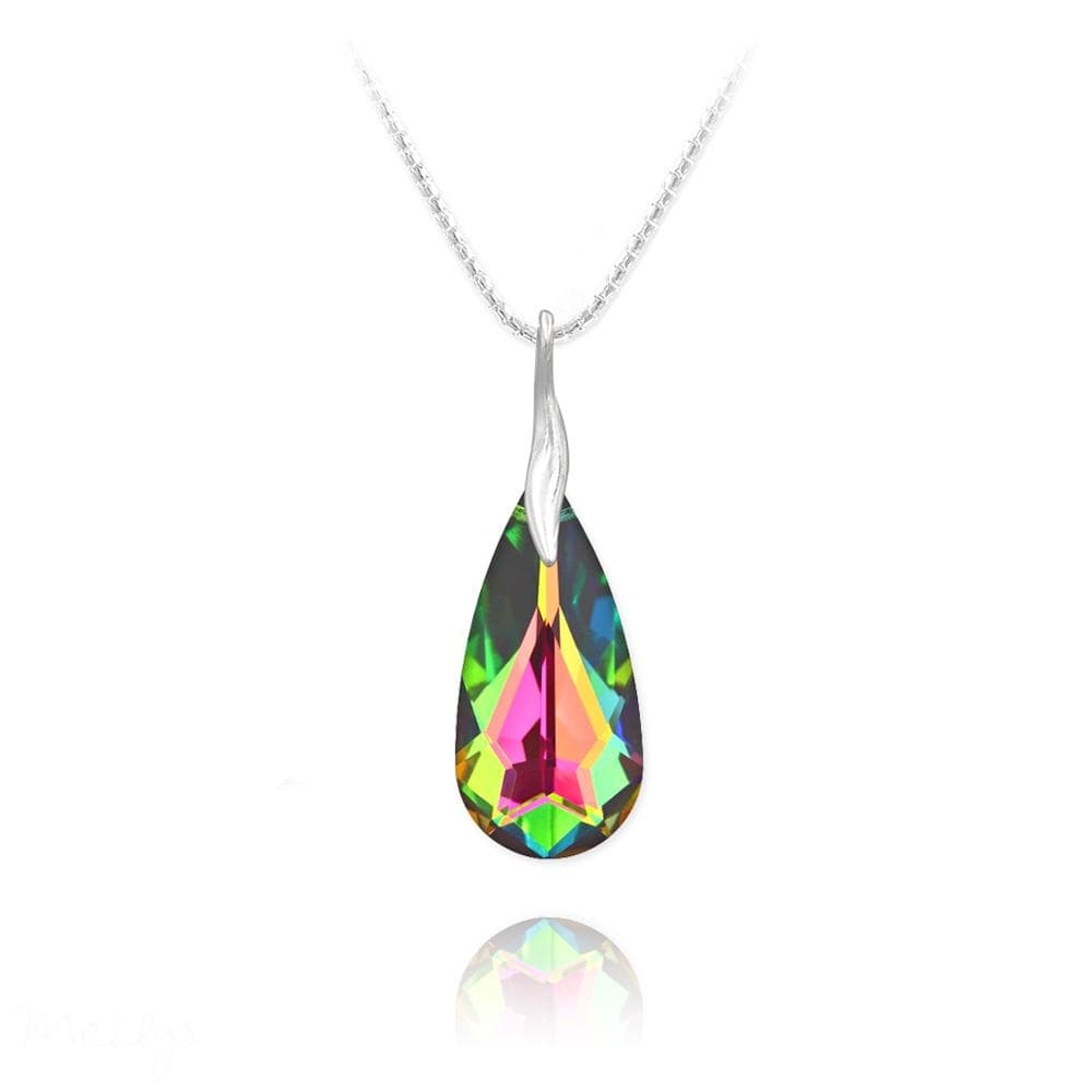Sterling Silver teardrop necklace with genuine Vitrail Medium Swarovski crystal in a multi-colour finish
