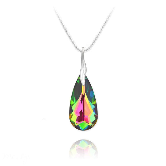 Sterling Silver teardrop necklace with genuine Vitrail Medium Swarovski crystal in a multi-colour finish
