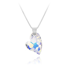 Sterling Silver off centre heart necklace with White AB crystal and rhodium plated finish
