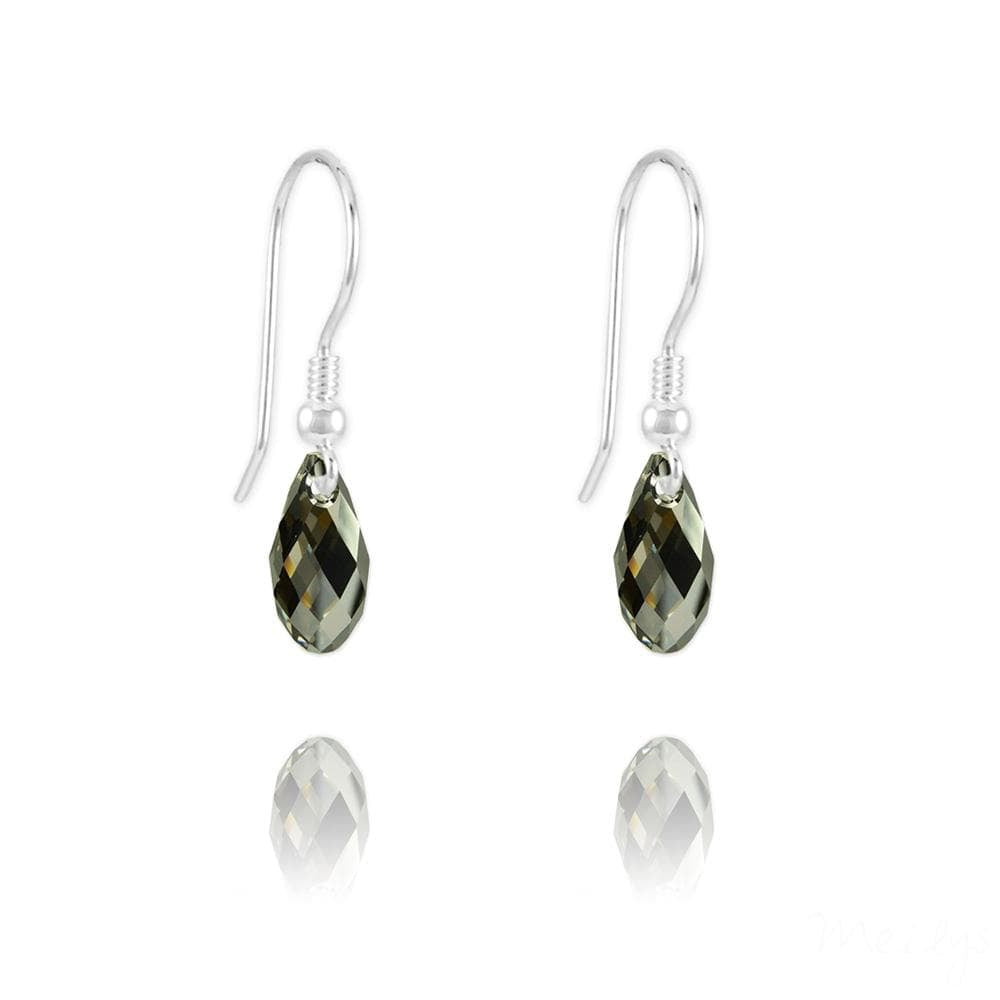Sterling Silver teardrop earrings with Silver Night faceted crystal briolette drops and rhodium plated finish