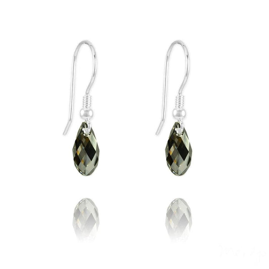 Sterling Silver teardrop earrings with Silver Night faceted crystal briolette drops and rhodium plated finish