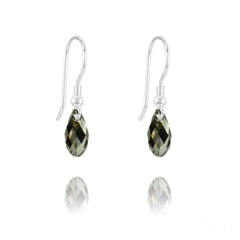 Sterling Silver teardrop earrings with Silver Night faceted crystal briolette drops and rhodium plated finish