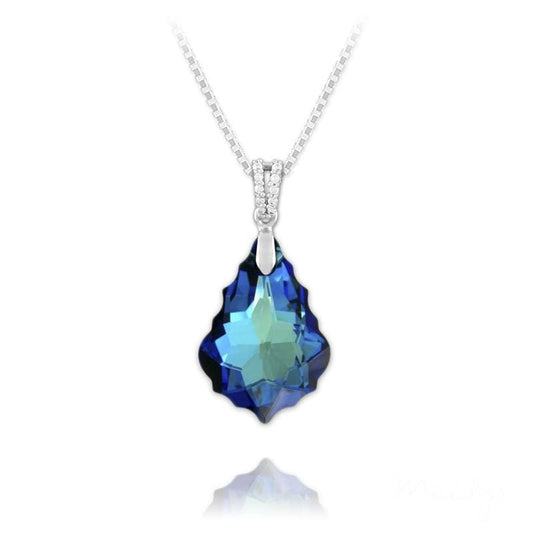 Sterling Silver baroque drop necklace with genuine Bermuda Blue Swarovski crystal and rhodium plated finish