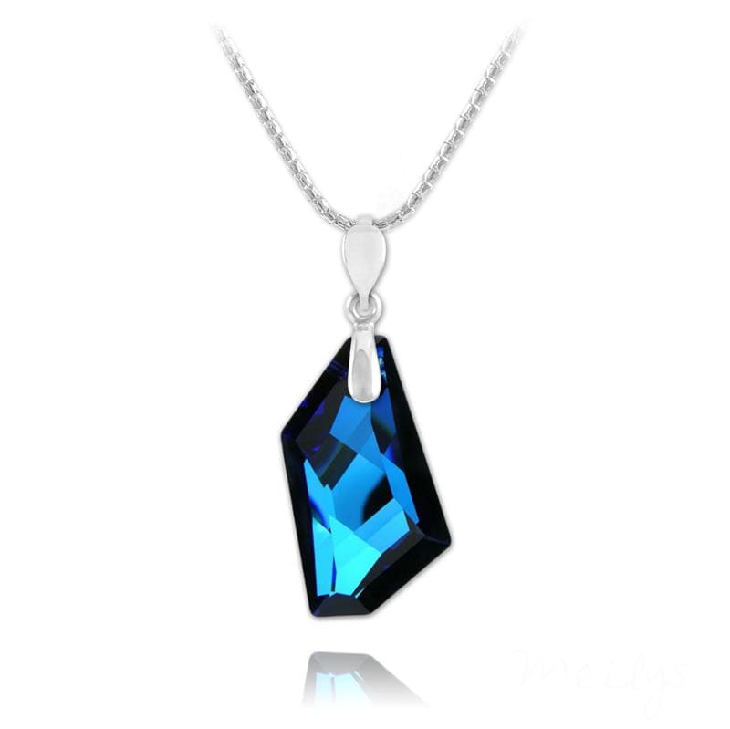 Sterling Silver statement pendant necklace with genuine Bermuda Blue Swarovski crystal and rhodium plated finish