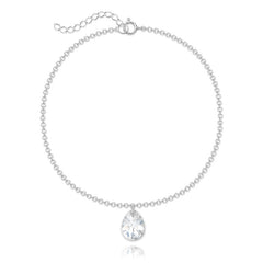 Sterling Silver bracelet with white AB teardrop crystal charm and rhodium plated finish