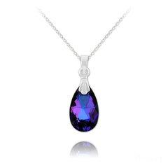 Sterling Silver vintage necklace with Heliotrope pear-shaped crystal pendant and rhodium plated finish
