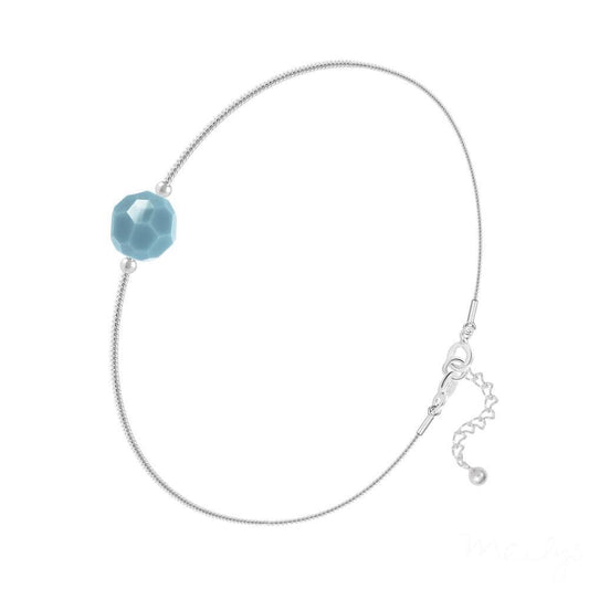 Sterling silver snake chain bracelet with a genuine 6 mm faceted turquoise Swarovski crystal and adjustable extension
