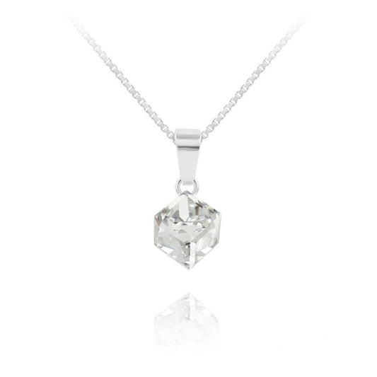 Sterling Silver necklace with genuine White Swarovski crystal cube pendant and rhodium plated finish