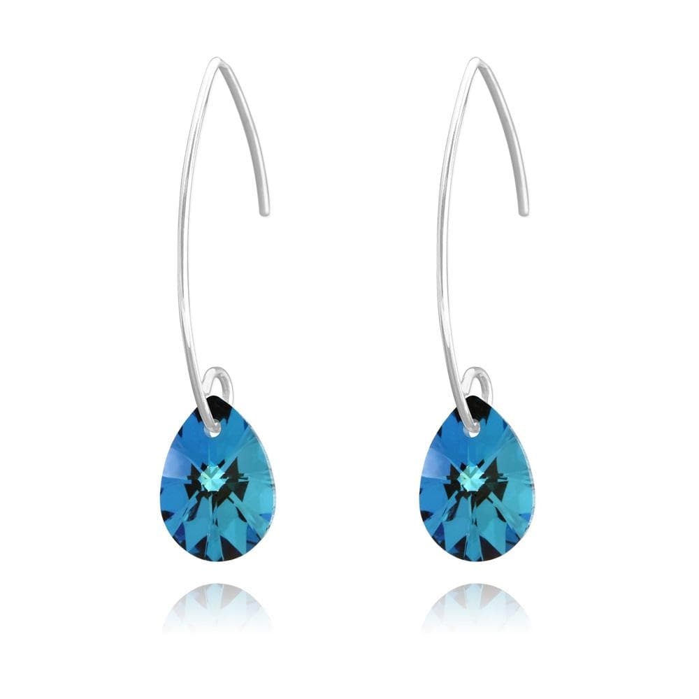 Sterling Silver long drop earrings with Bermuda Blue crystal drops and rhodium plated finish