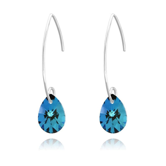 Sterling Silver long drop earrings with Bermuda Blue crystal drops and rhodium plated finish