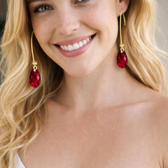 red teardrop earrings with gold hooks 