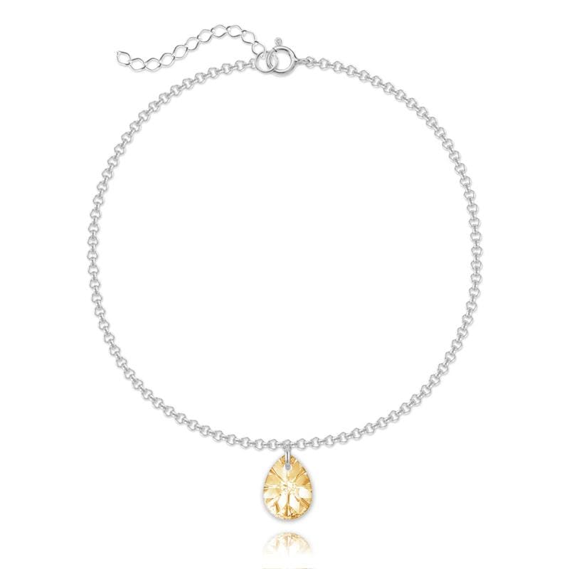 Sterling Silver bracelet with Golden Shadow Swarovski crystal teardrop charm and rhodium plated finish