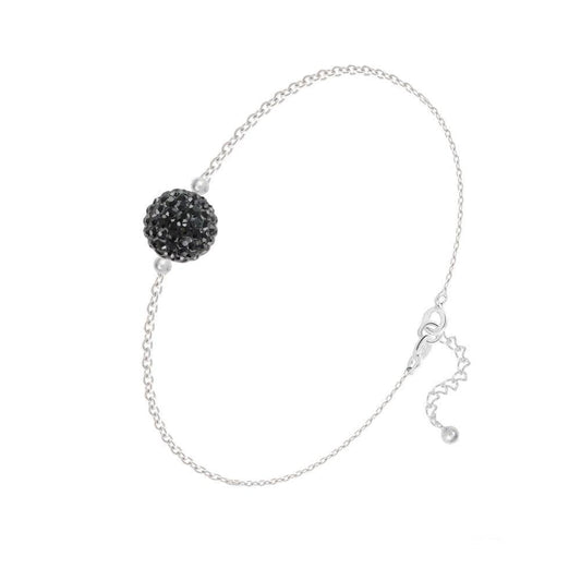 Sterling Silver bracelet with Jet Swarovski crystal pavé bead and rhodium plated finish