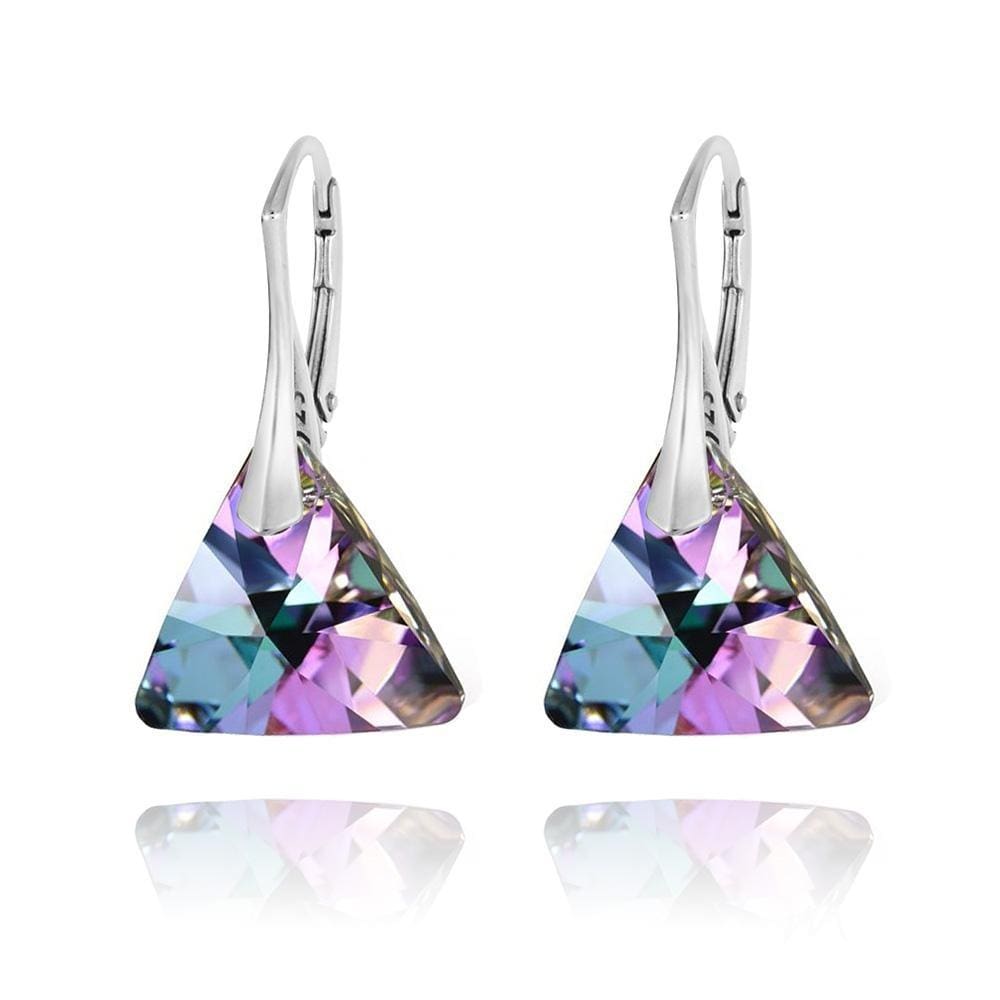 Sterling Silver triangle leverback earrings with Vitrail Light crystal and rhodium plated finish