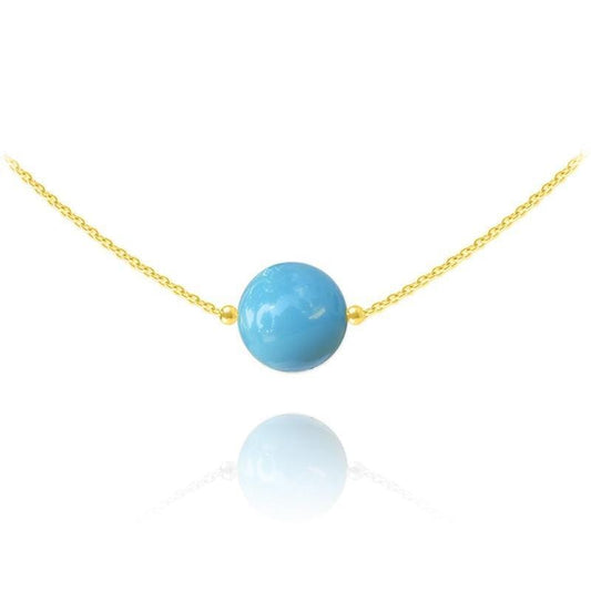 24K gold-plated sterling silver choker necklace with a genuine turquoise Swarovski crystal and adjustable chain
