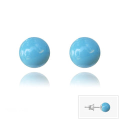 Sterling silver stud earrings with smooth 6mm turquoise Swarovski crystal beads and polished post fittings