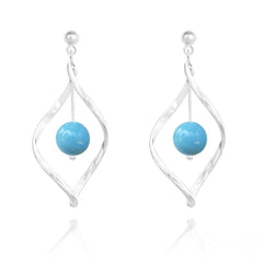 Sterling silver twist drop earrings with genuine turquoise Swarovski crystal pearls and polished post fittings