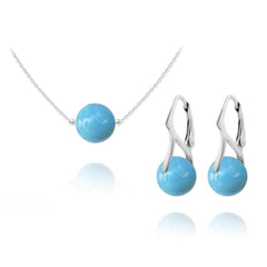 Sterling silver jewellery set with a turquoise pearl choker necklace and matching leverback-style drop earrings